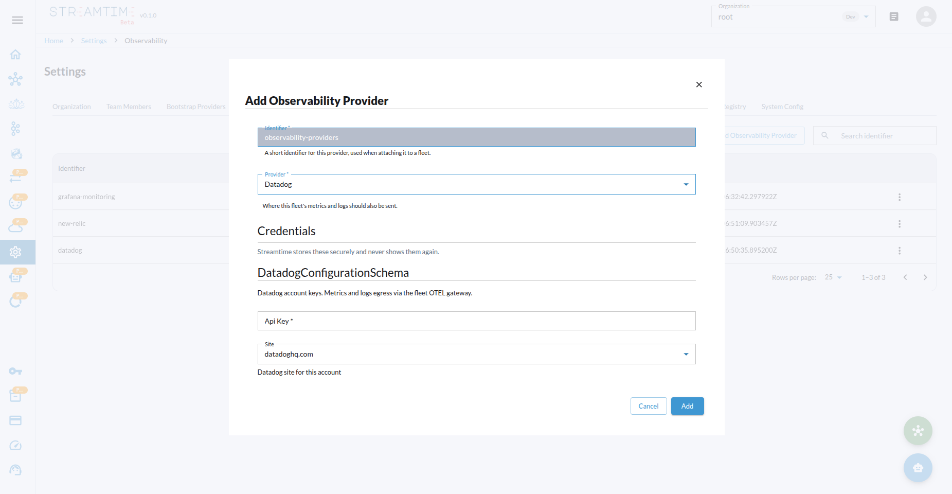 Add an observability provider
