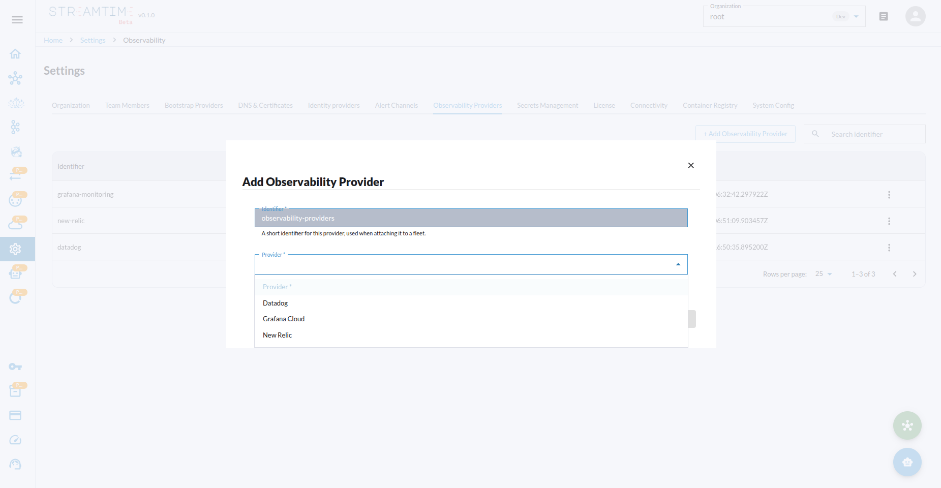 Observability Providers list