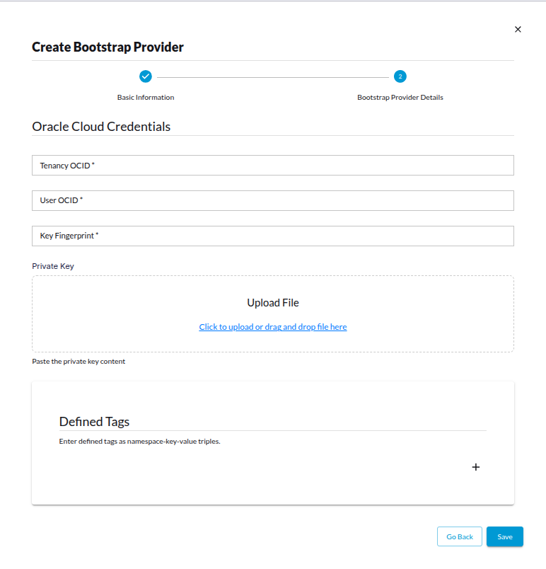 bootstrap provider oci credentials